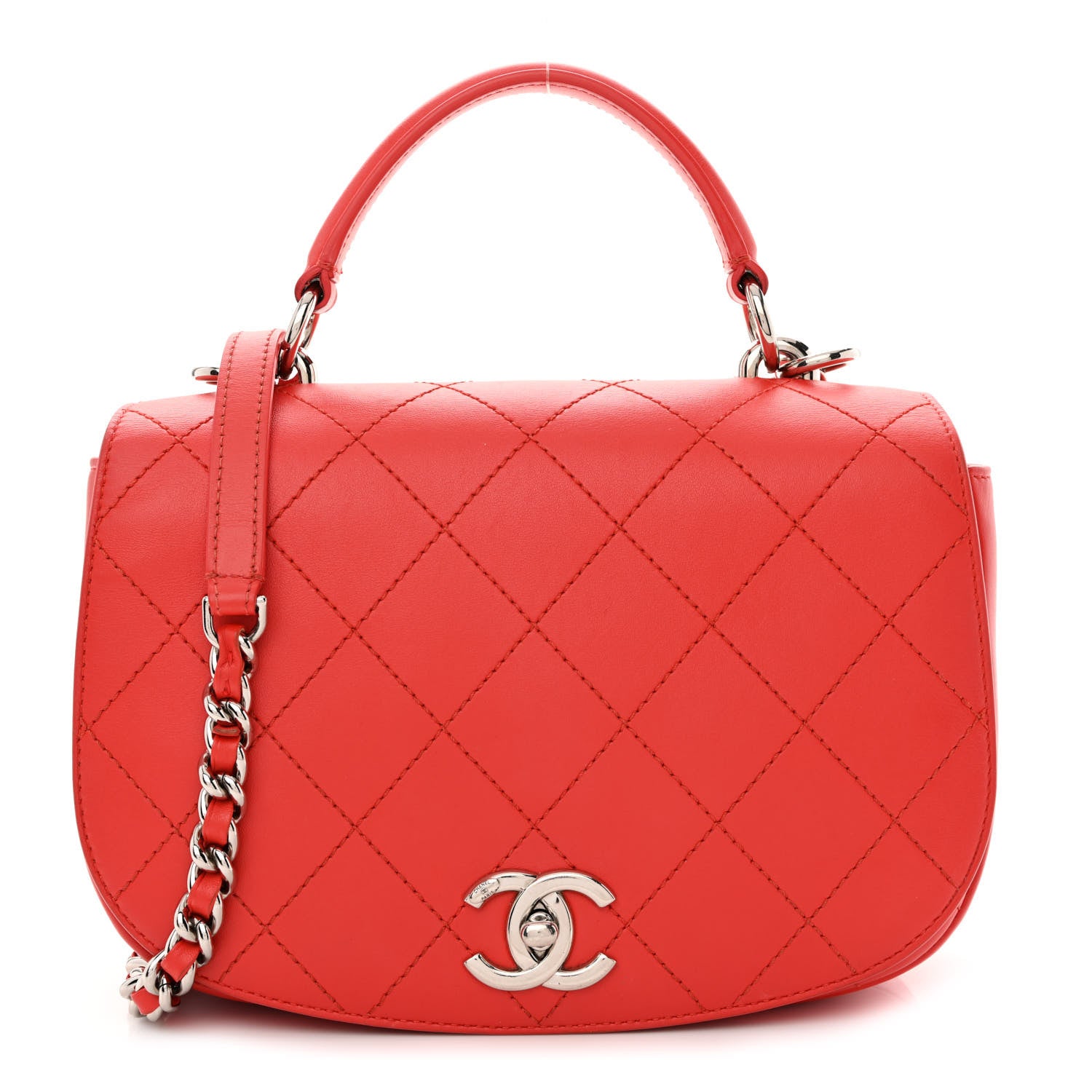 Chanel Calfskin Stitched Ring My Bag Flap Crossbody Red 1 of 16