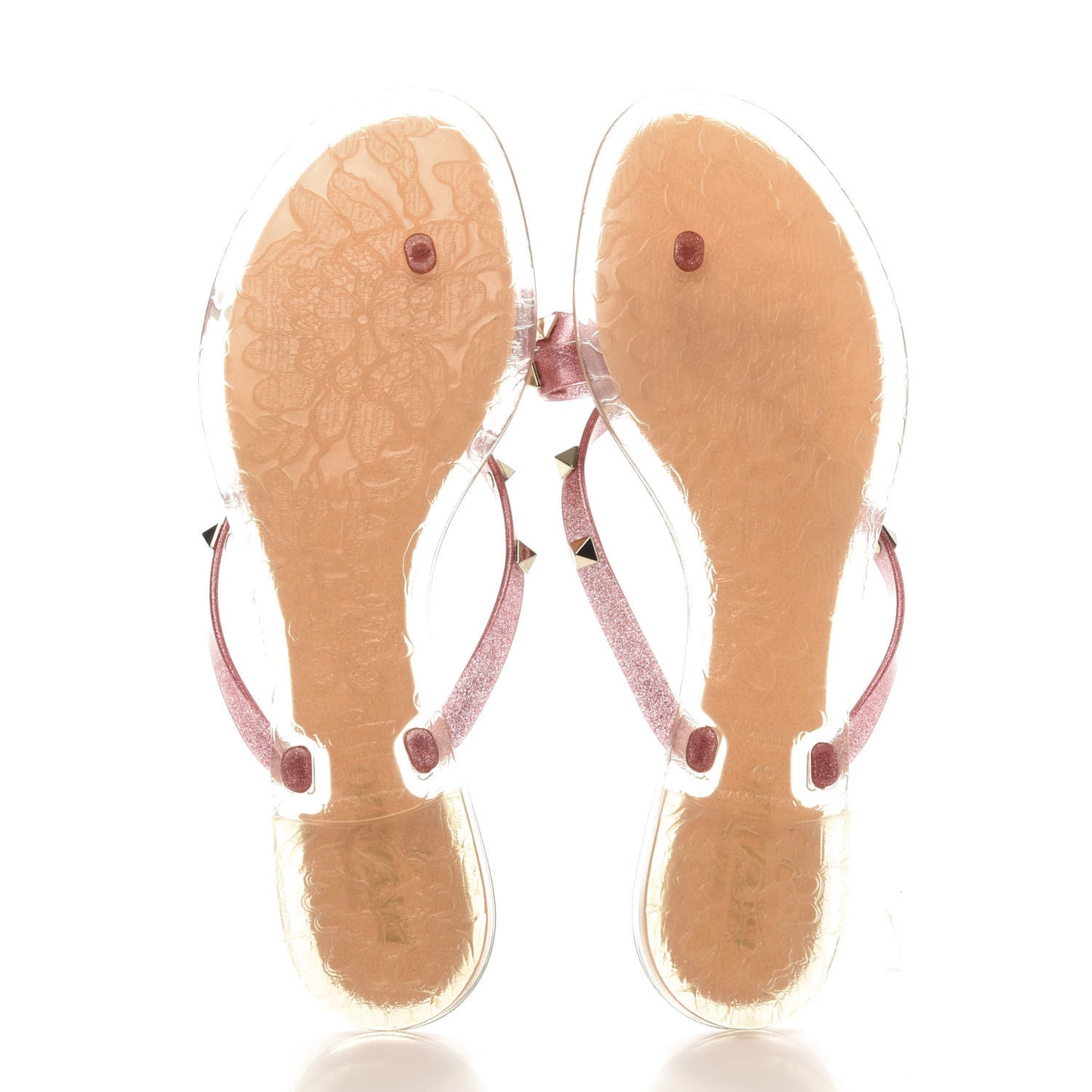 PVC Jelly Glitter Rockstud Bow Thong Sandals 40 Pink