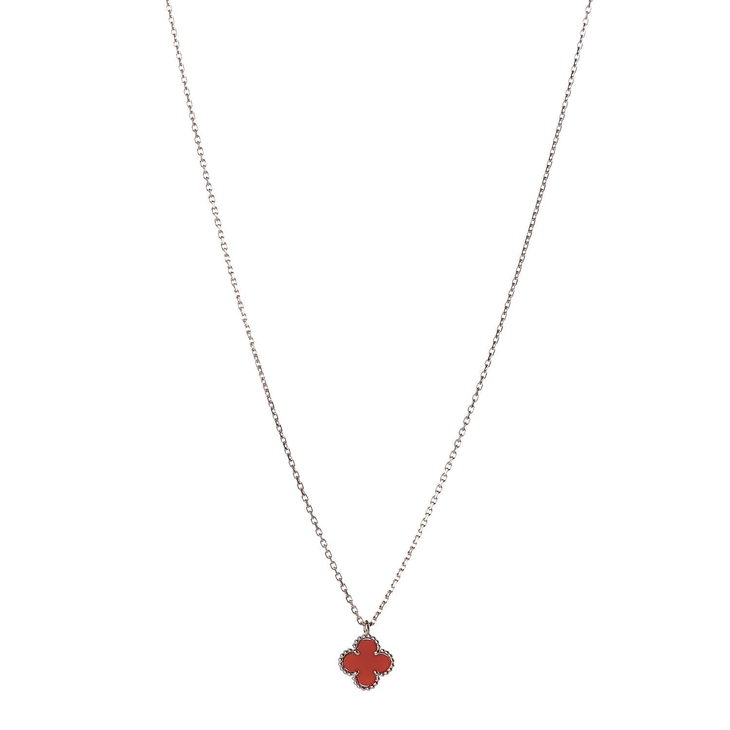 Van Cleef & Arpels 18K Rose Gold Carnelian Sweet Alhambra Pendant Necklace 1 of 8