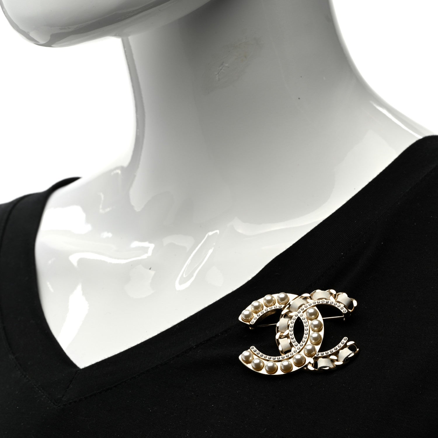 Chanel Lambskin Pearl Crystal CC Chain Brooch White Gold 2 of 5