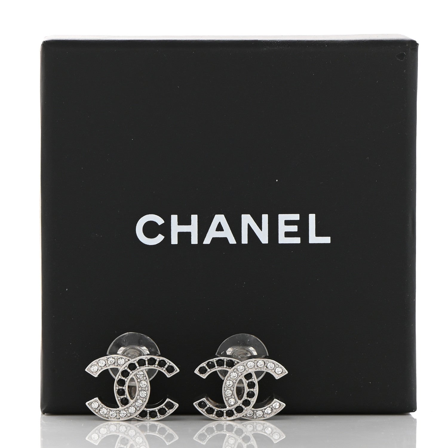 Chanel Crystal CC Earrings Silver Black 5 of 5