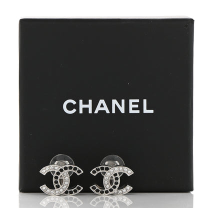Chanel Crystal CC Earrings Silver Black 5 of 5