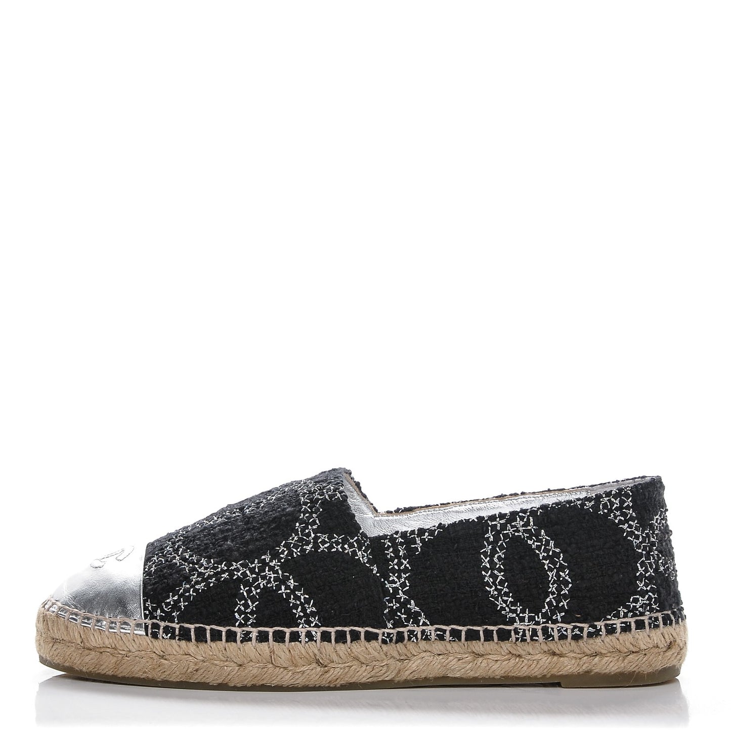 Tweed Lambskin CC Espadrilles 40 Black Silver