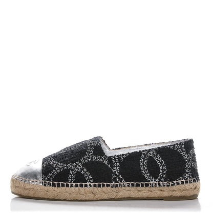 Chanel Tweed Lambskin CC Espadrilles 40 Black Silver 1 of 8