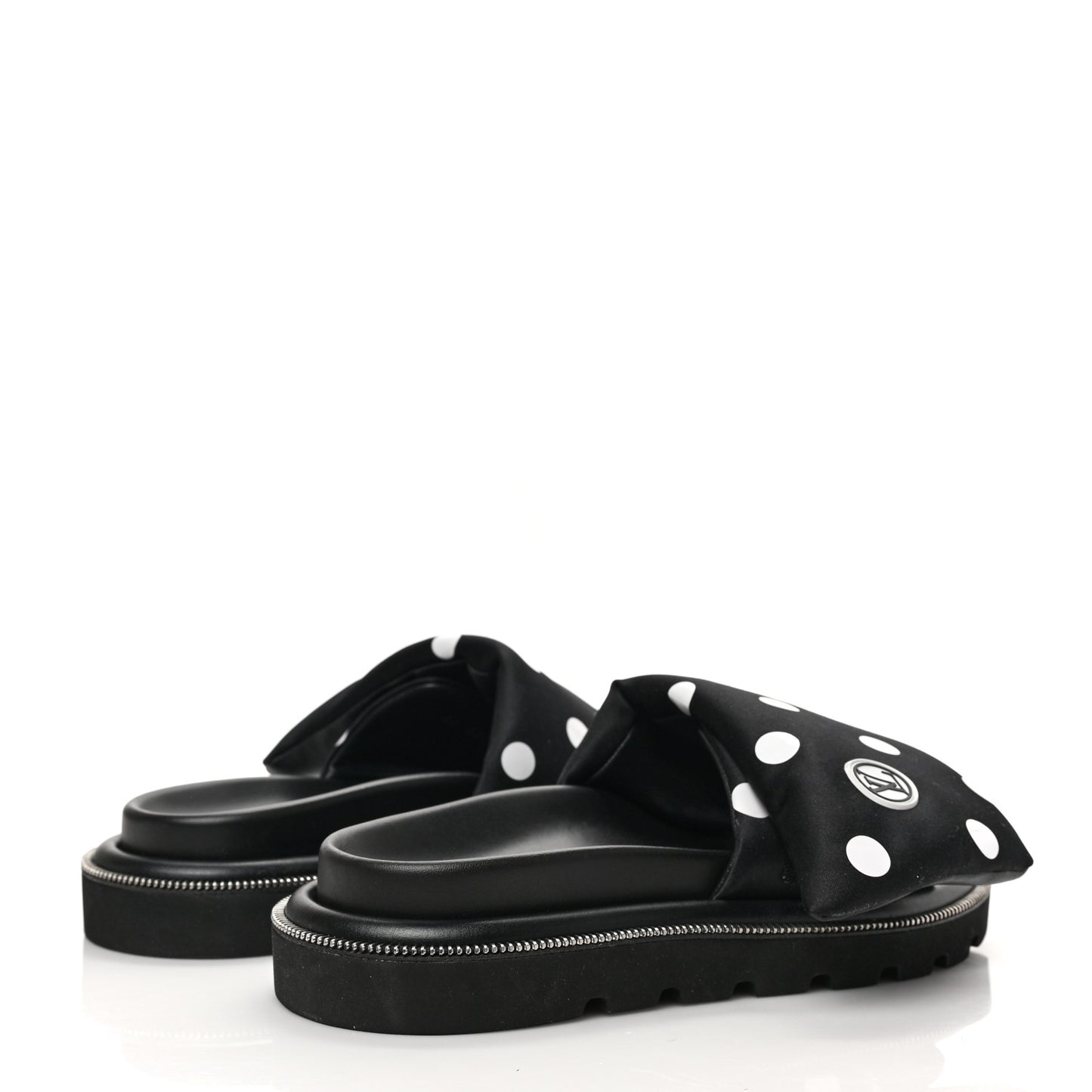 Satin Polka Dot Pool Pillow Flat Comfort Mule 35 Black White