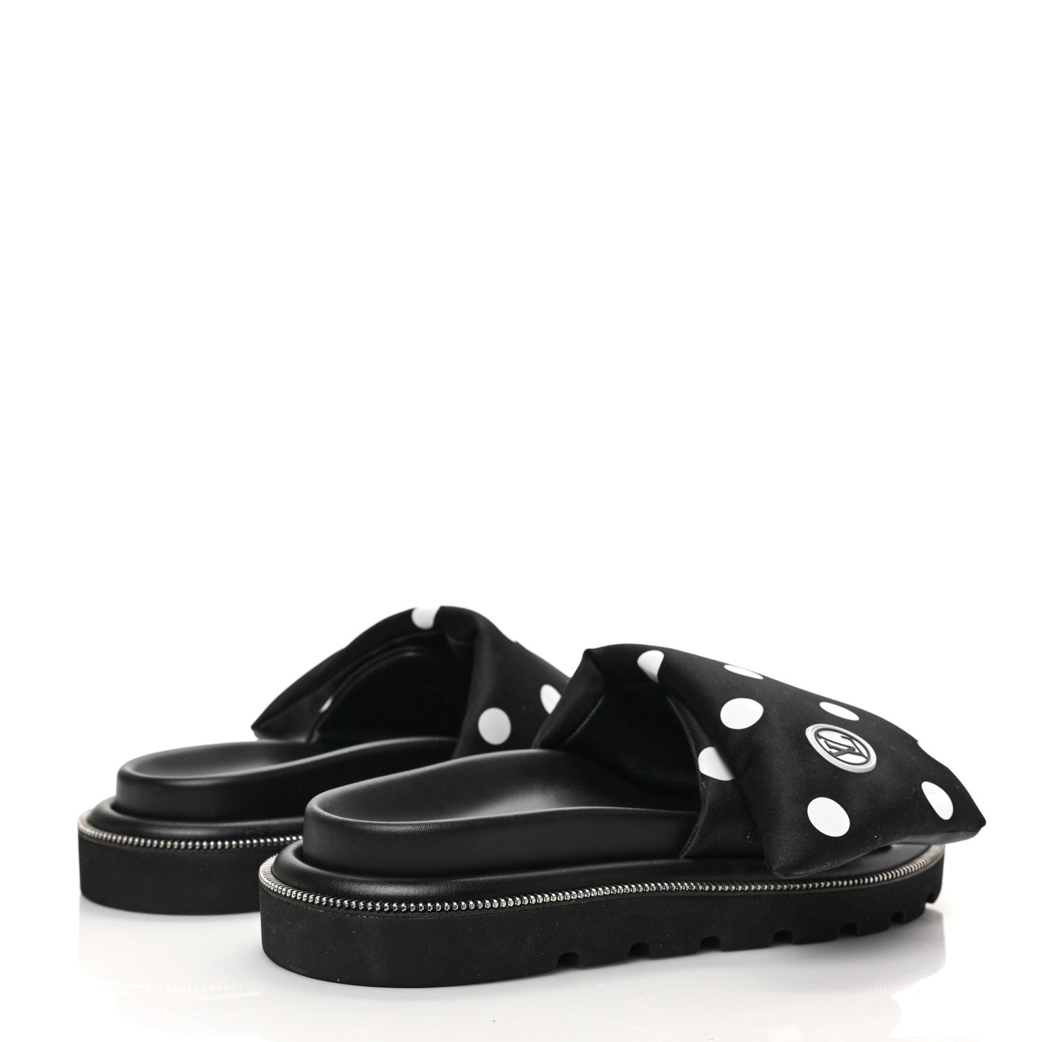 Louis Vuitton Satin Polka Dot Pool Pillow Flat Comfort Mule 35 Black White 4 of 7