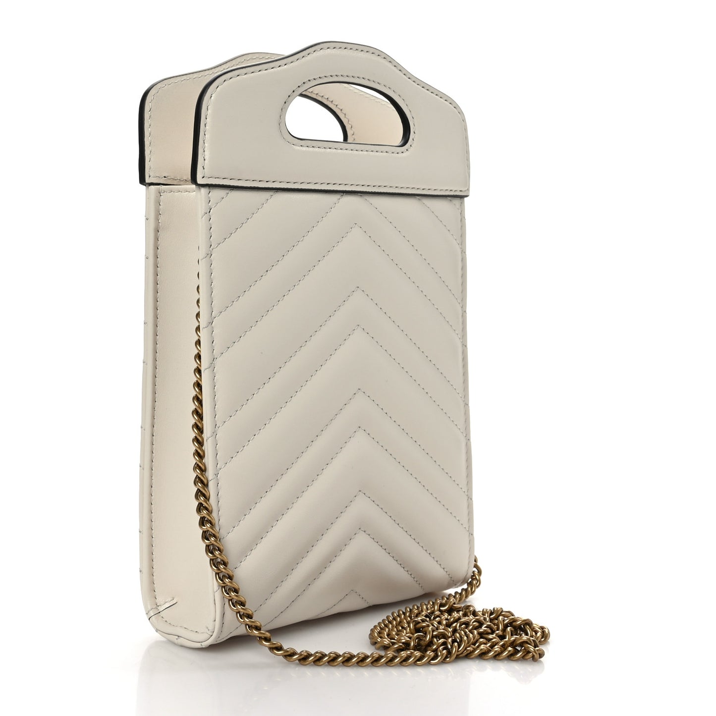 Calfskin Matelasse Chevron Mini GG Marmont Top Slip Handle Crossbody Bag Mystic White