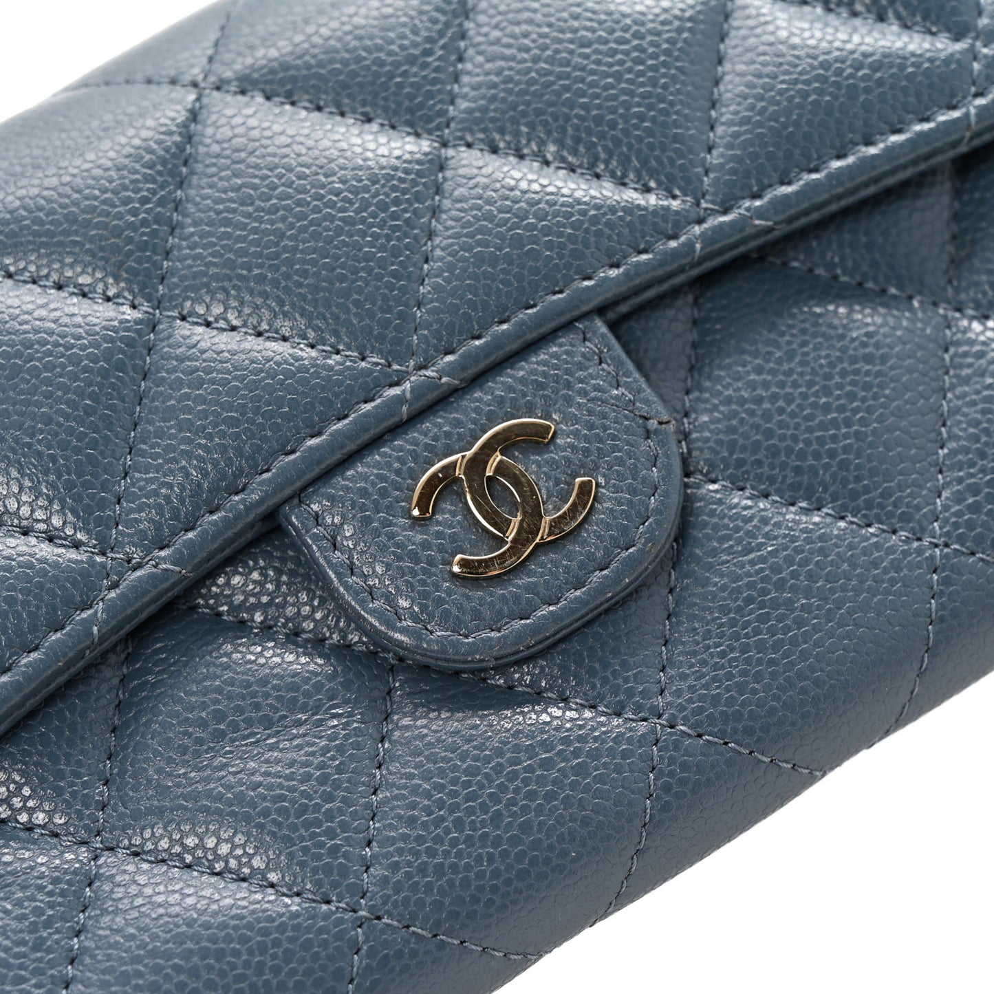Caviar Quilted Medium Flap Wallet Dark Blue
