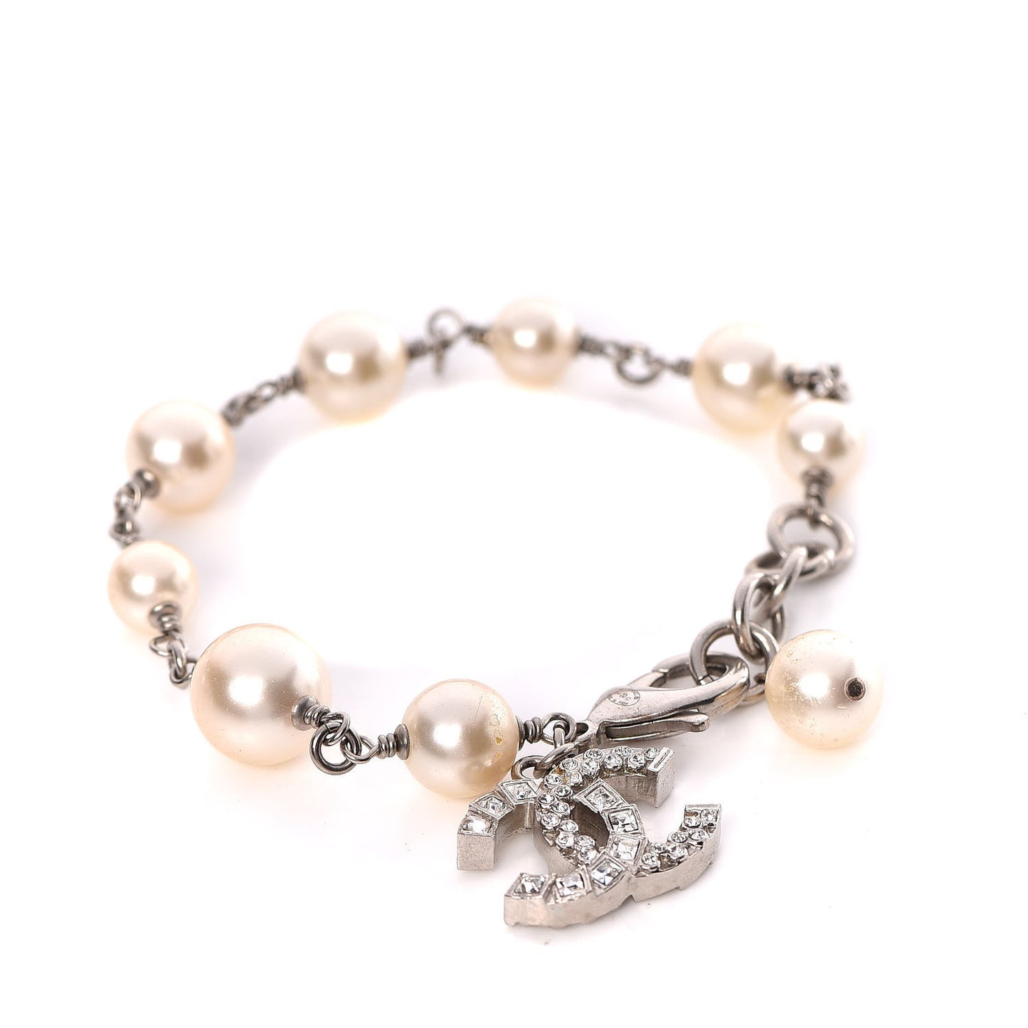 Baguette Crystal Pearl CC Bracelet Silver