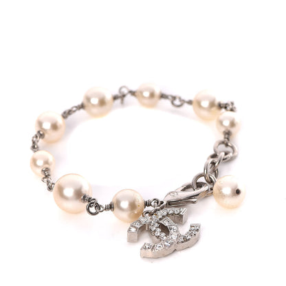 Chanel Baguette Crystal Pearl CC Bracelet Silver 1 of 4