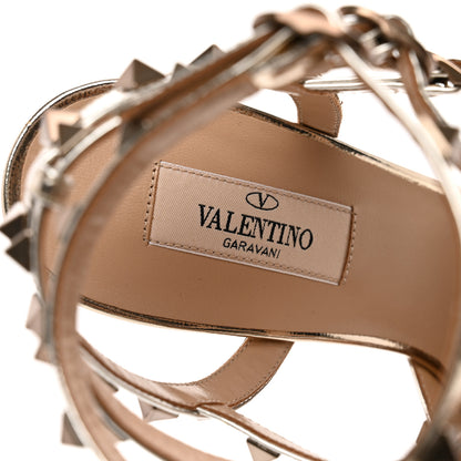 Valentino Garavani Metallic Pebbled Calfskin Patent Rockstud Ankle Strap 65mm Pumps 38.5 Skin 7 of 8