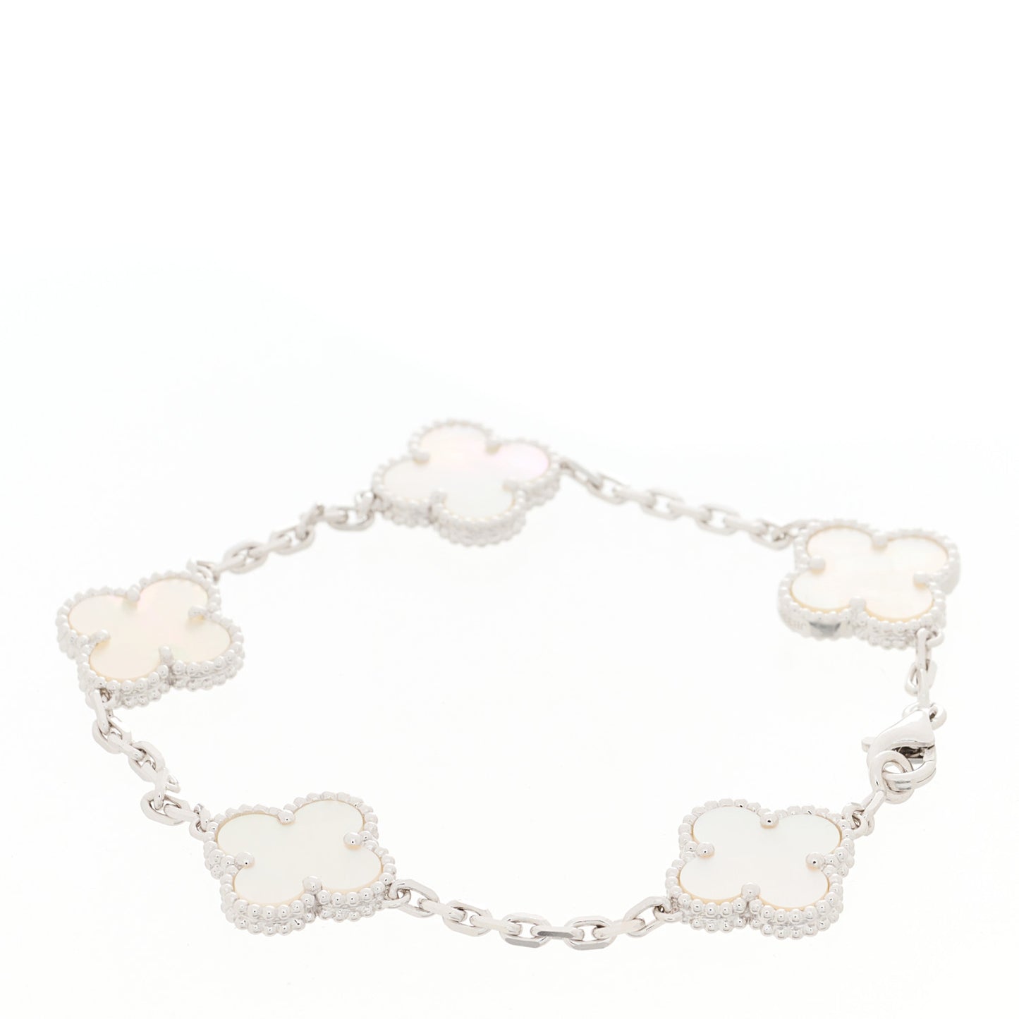 18K White Gold Mother of Pearl 5 Motifs Vintage Alhambra Bracelet