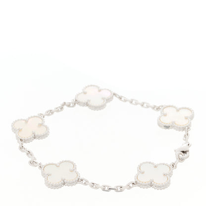 Van Cleef & Arpels 18K White Gold Mother of Pearl 5 Motifs Vintage Alhambra Bracelet 1 of 5