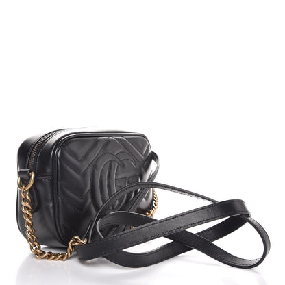 Gucci Calfskin Matelasse Mini GG Marmont Chain Shoulder Bag Black 3 of 7