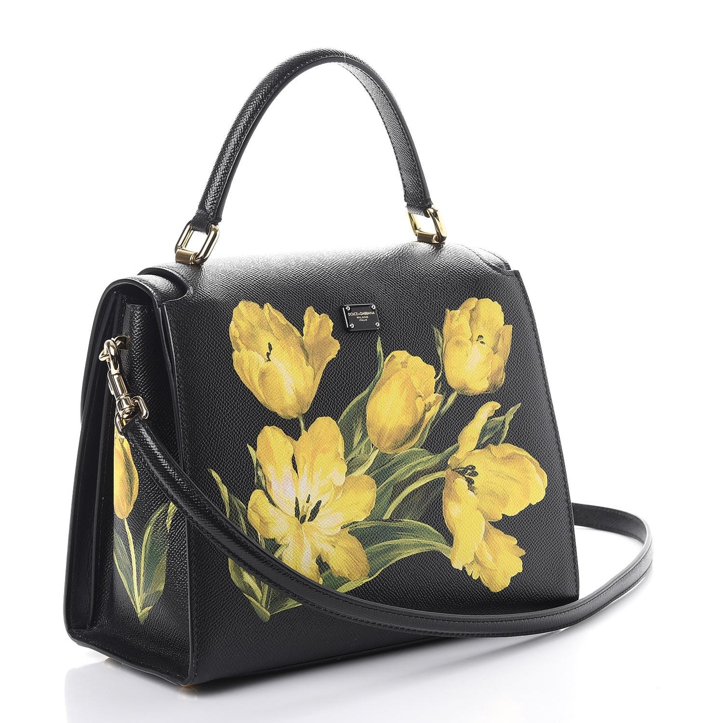 Dauphine Tulip Printed Medium Greta Satchel Black