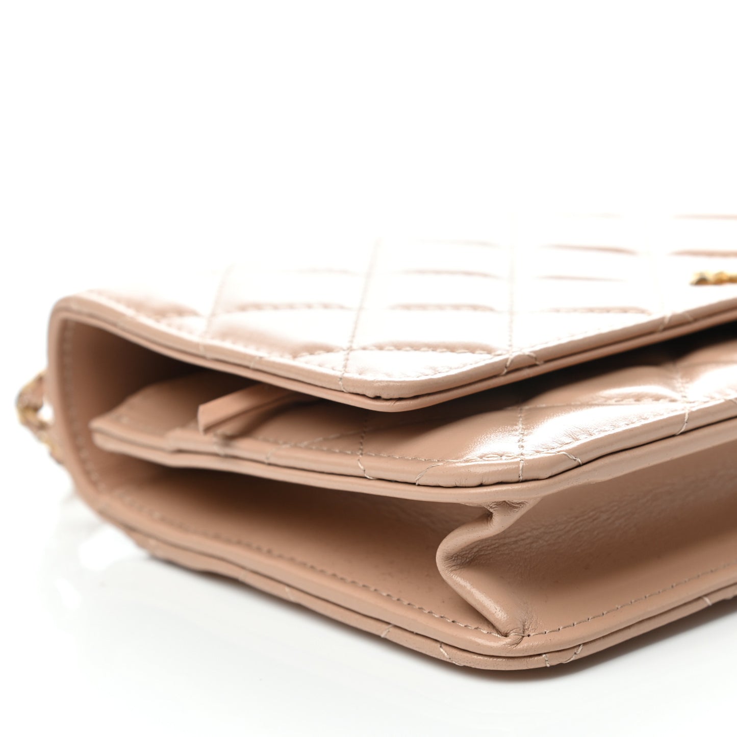 Calfskin Quilted Perfect Fit Wallet On Chain WOC Beige