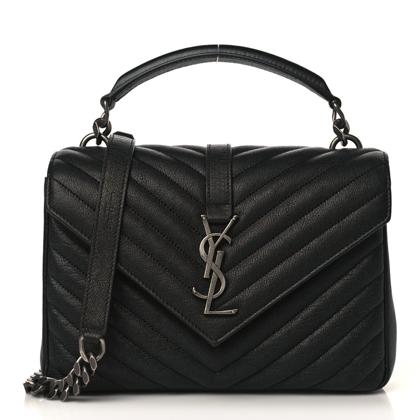 Sheepskin Matelasse Chevron Monogram Medium College Bag Black