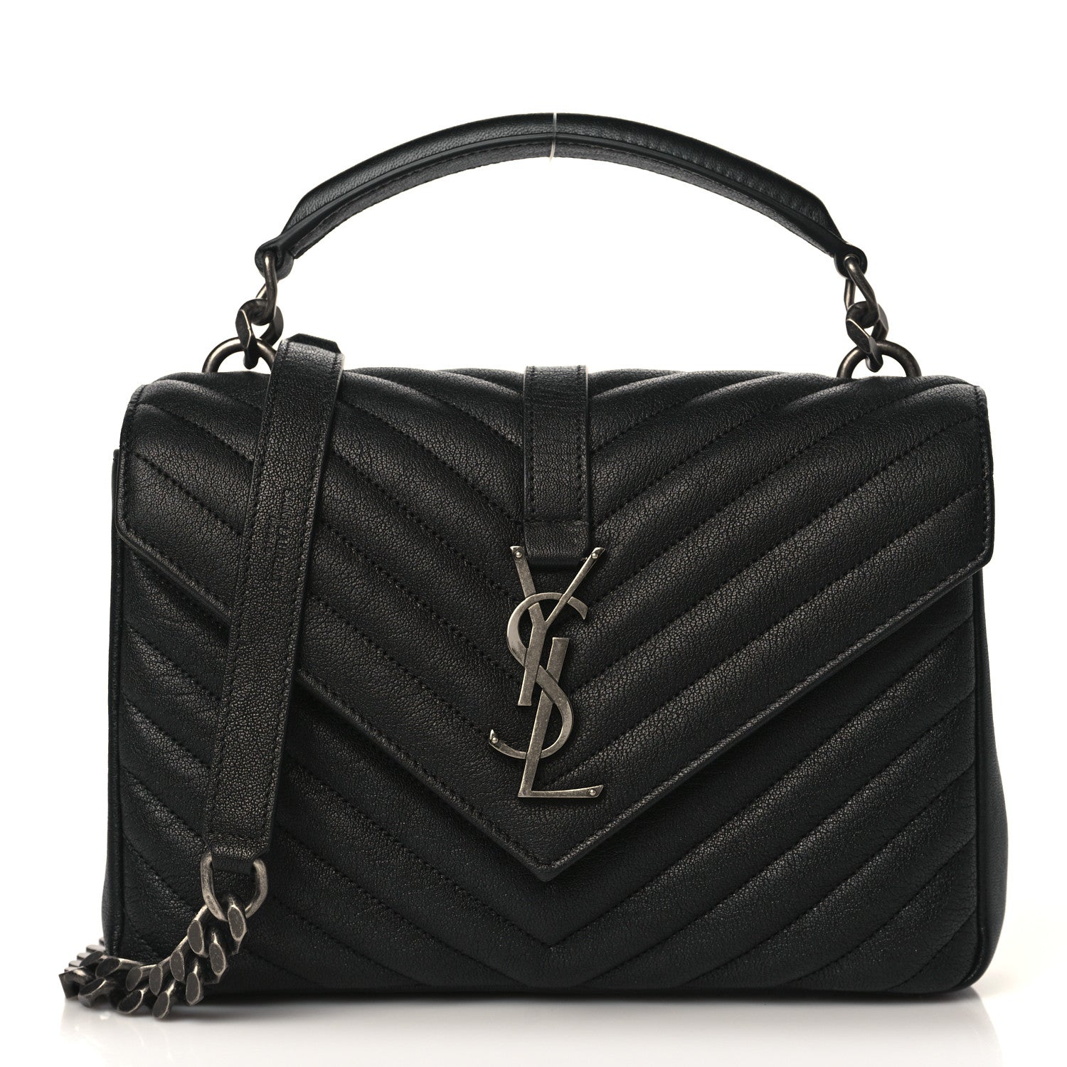 Saint Laurent Sheepskin Matelasse Chevron Monogram Medium College Bag Black 1 of 8