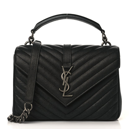 Saint Laurent Sheepskin Matelasse Chevron Monogram Medium College Bag Black 1 of 8