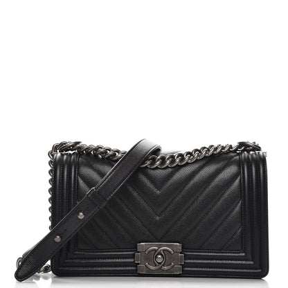 Chanel Caviar Chevron Quilted Medium Boy Flap Black 1 of 8