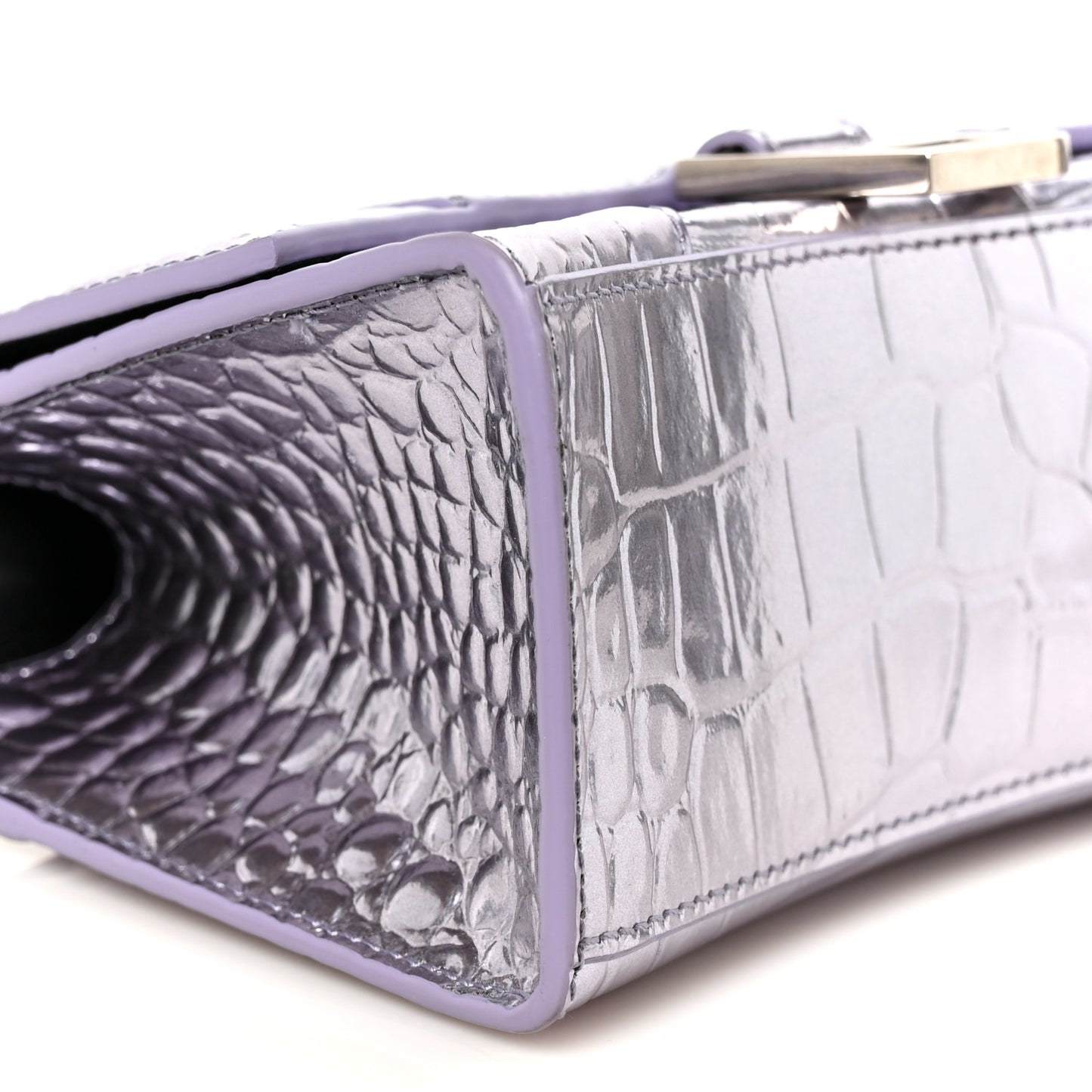 Metallic Calfskin Crocodile Embossed Hourglass Top Handle Bag XS Lilac