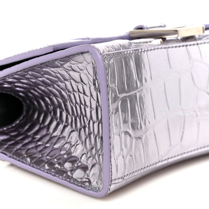 Balenciaga Metallic Calfskin Crocodile Embossed Hourglass Top Handle Bag XS Lilac 10 of 11