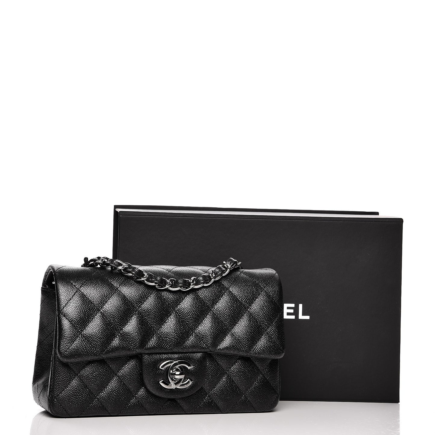 Iridescent Caviar Quilted Mini Rectangular Flap Black