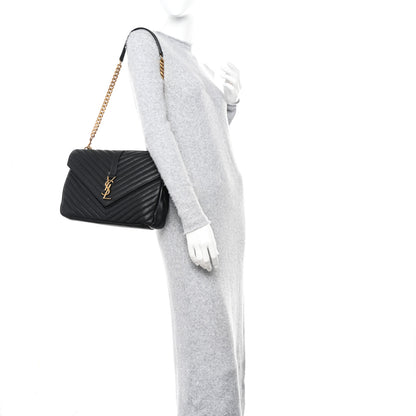 Saint Laurent Sheepskin Matelasse Chevron Monogram Large College Satchel Black 2 of 10