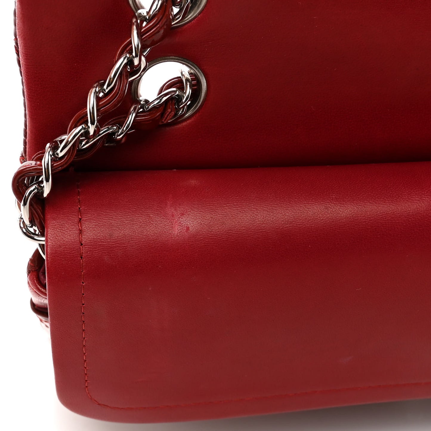 Patent Calfskin Quilted Medium Double Flap Dark Red