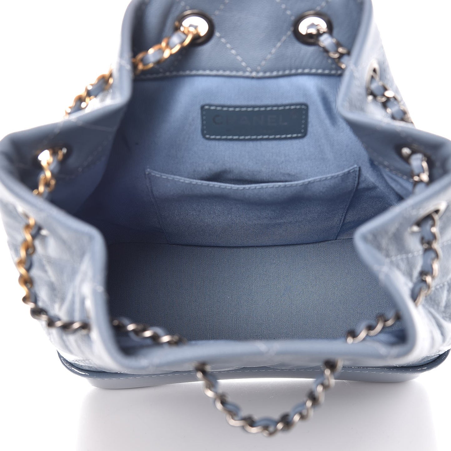 Patent Goatskin Quilted Small Gabrielle Backpack Blue