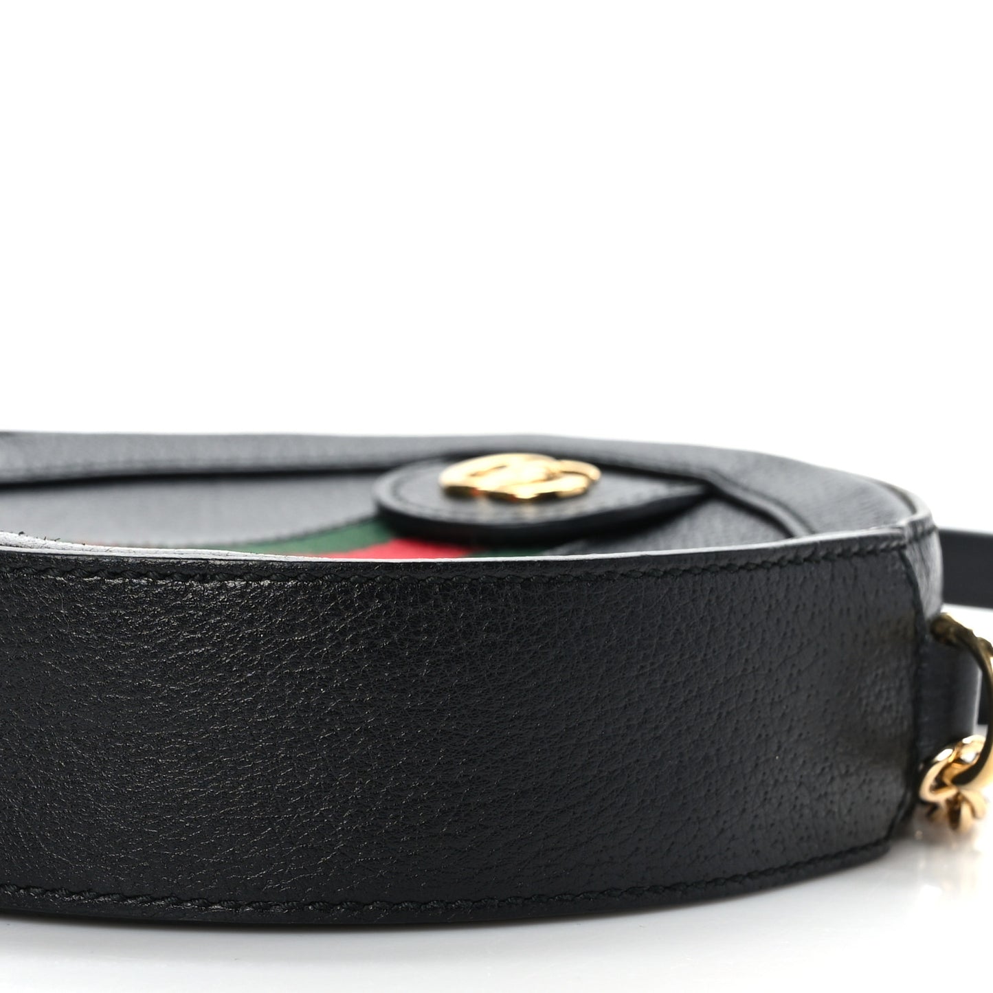Grained Calfskin Web Mini Ophidia Round Shoulder Bag Black