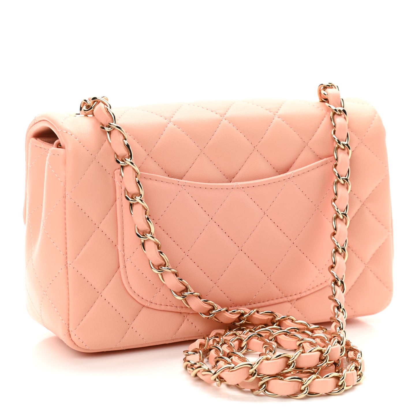 Lambskin Quilted Mini Rectangular Flap Light Orange