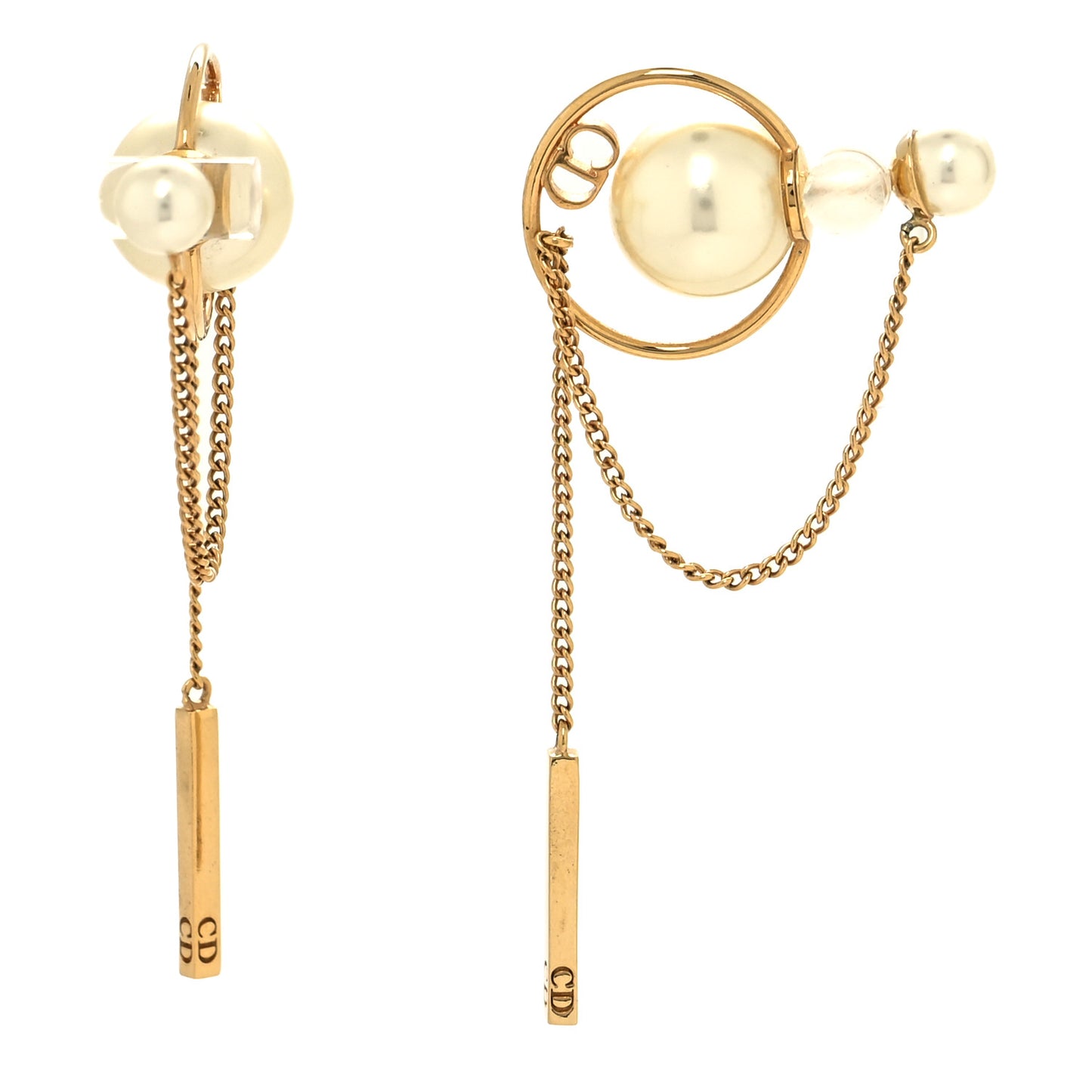 Pearl Tribales Dangle Chain Earrings Gold