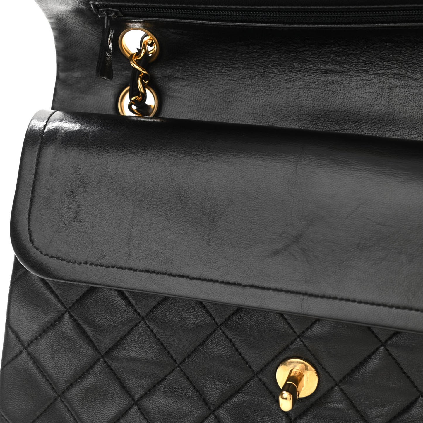 Lambskin Quilted Medium Double Flap Black