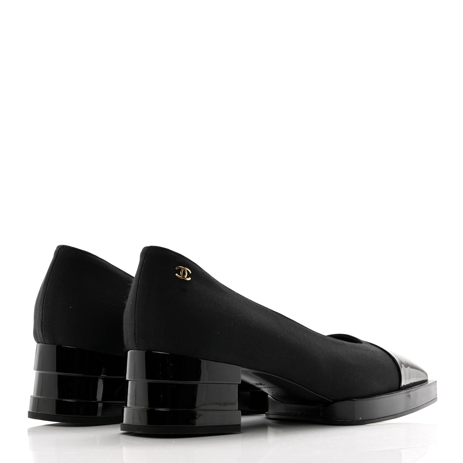 Chanel Grosgrain Patent Cap Toe CC Pumps 39.5 Black 4 of 9