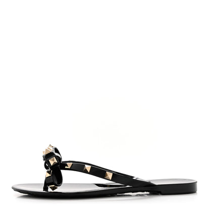 Valentino Garavani PVC Jelly Rockstud Bow Thong Sandals 35 Black 1 of 7