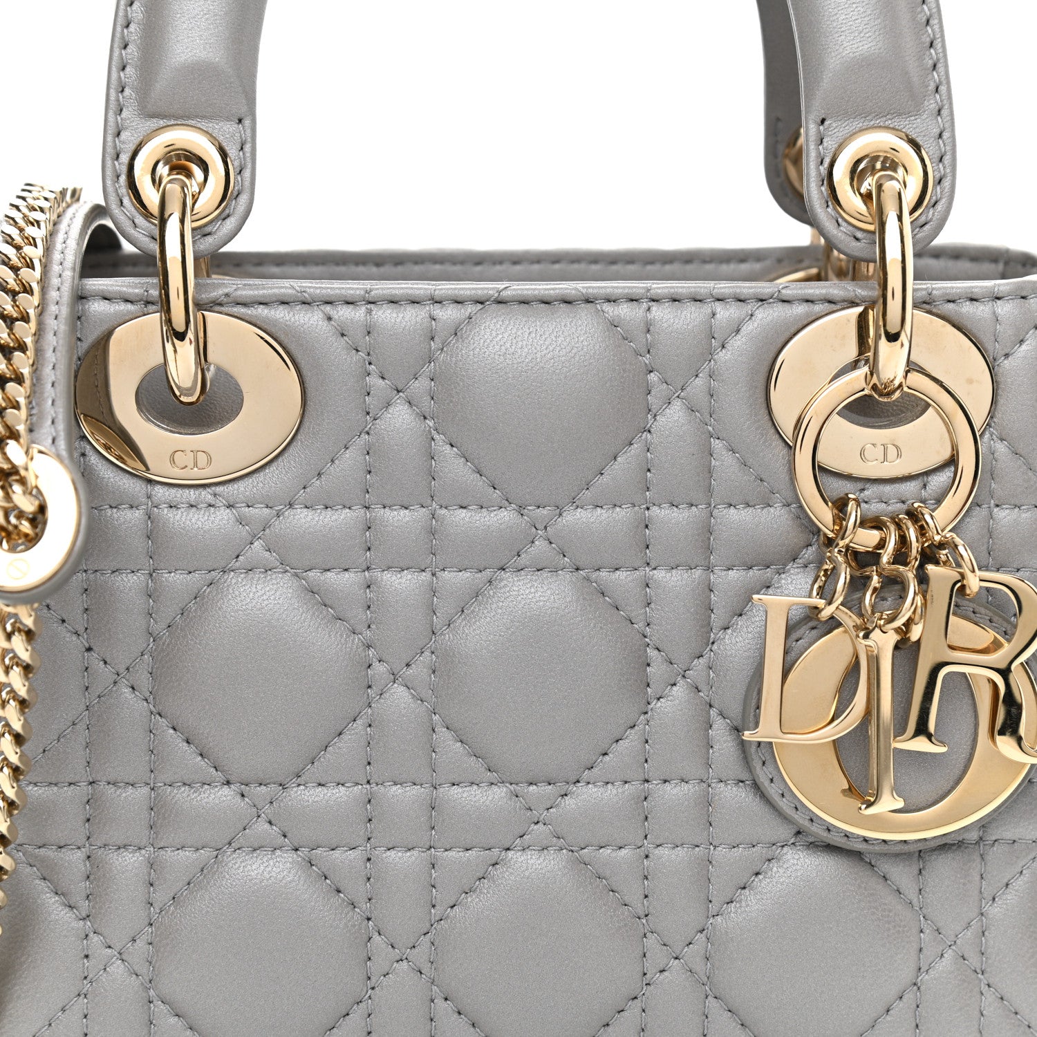 Christian Dior Metallic Lambskin Cannage Mini Lady Dior Grey 7 of 11