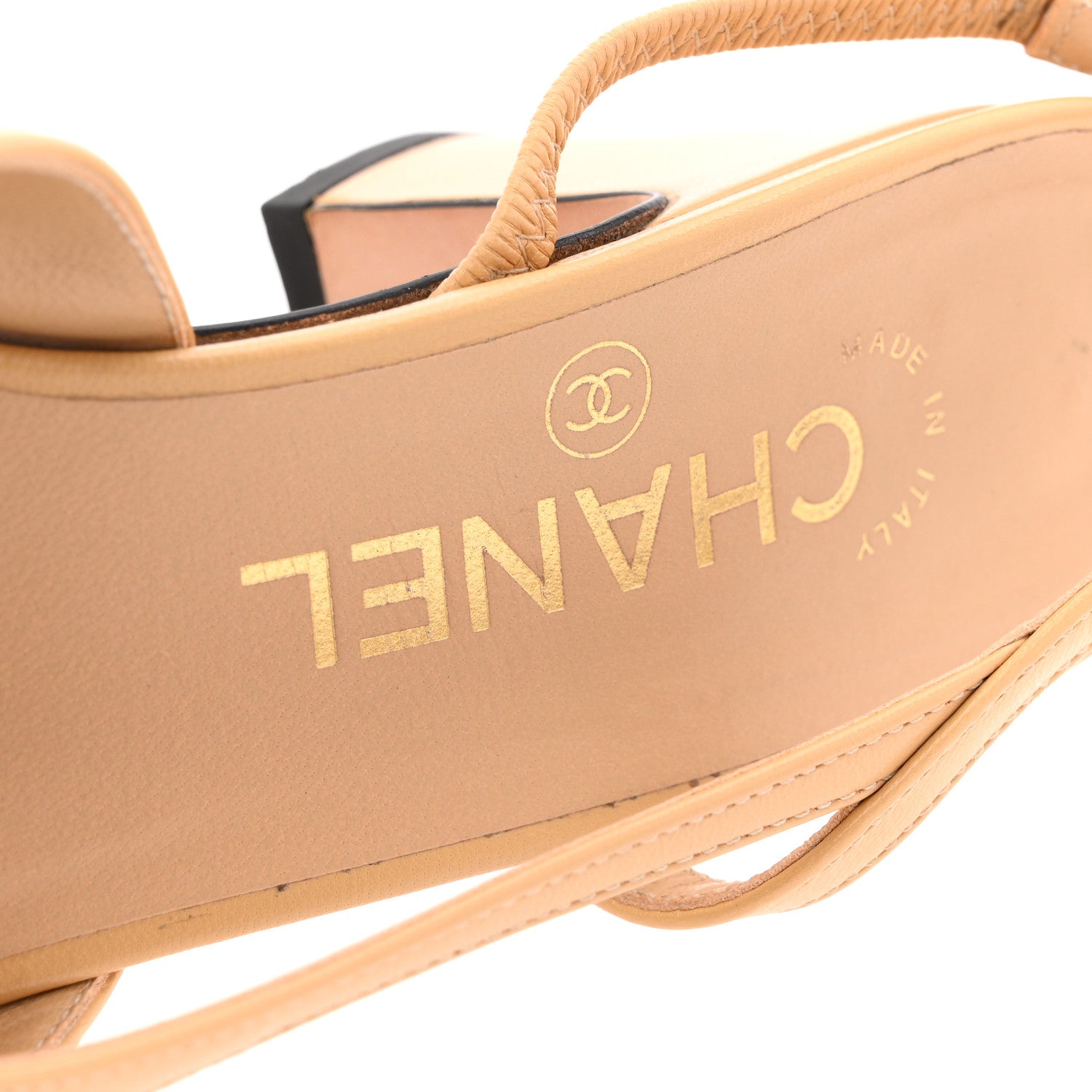 Chanel Goatskin Grosgrain Cap Toe CC Slingback Pumps 36.5 Beige Black 8 of 13