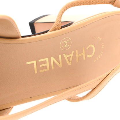 Chanel Goatskin Grosgrain Cap Toe CC Slingback Pumps 36.5 Beige Black 8 of 13