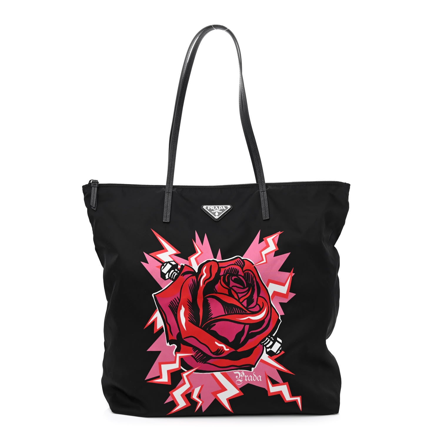 Prada X UNIVERSAL STUDIOS Tessuto Nylon Soft Calfskin Frankenstein Rose Tote Rosso Lacca 1 of 11