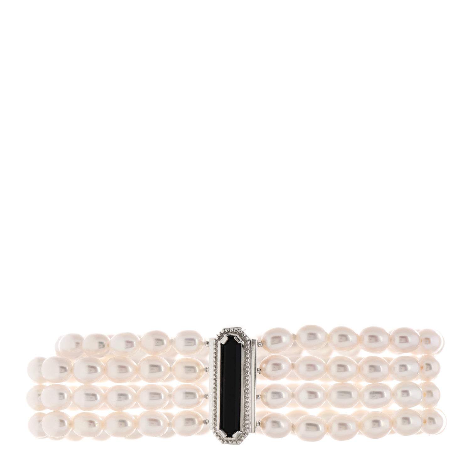 Tiffany Sterling Silver Black Onyx Freshwater Pearl 5-5.5mm Ziegfeld Four Strand Bracelet 1 of 4