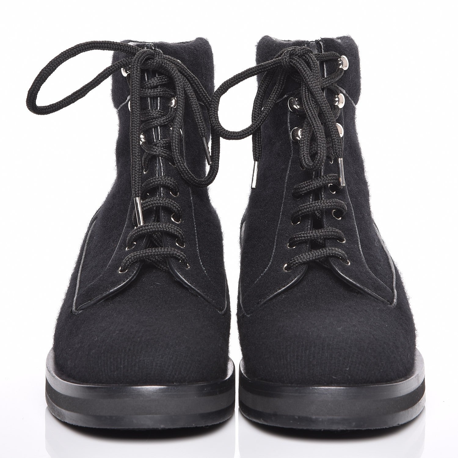 Chanel Tweed Lace Up Combat Boots 40 Black 2 of 8
