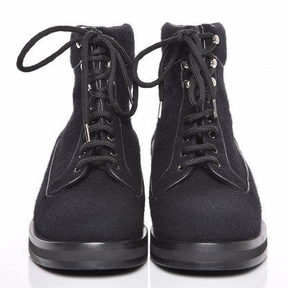 Chanel Tweed Lace Up Combat Boots 40 Black 2 of 8