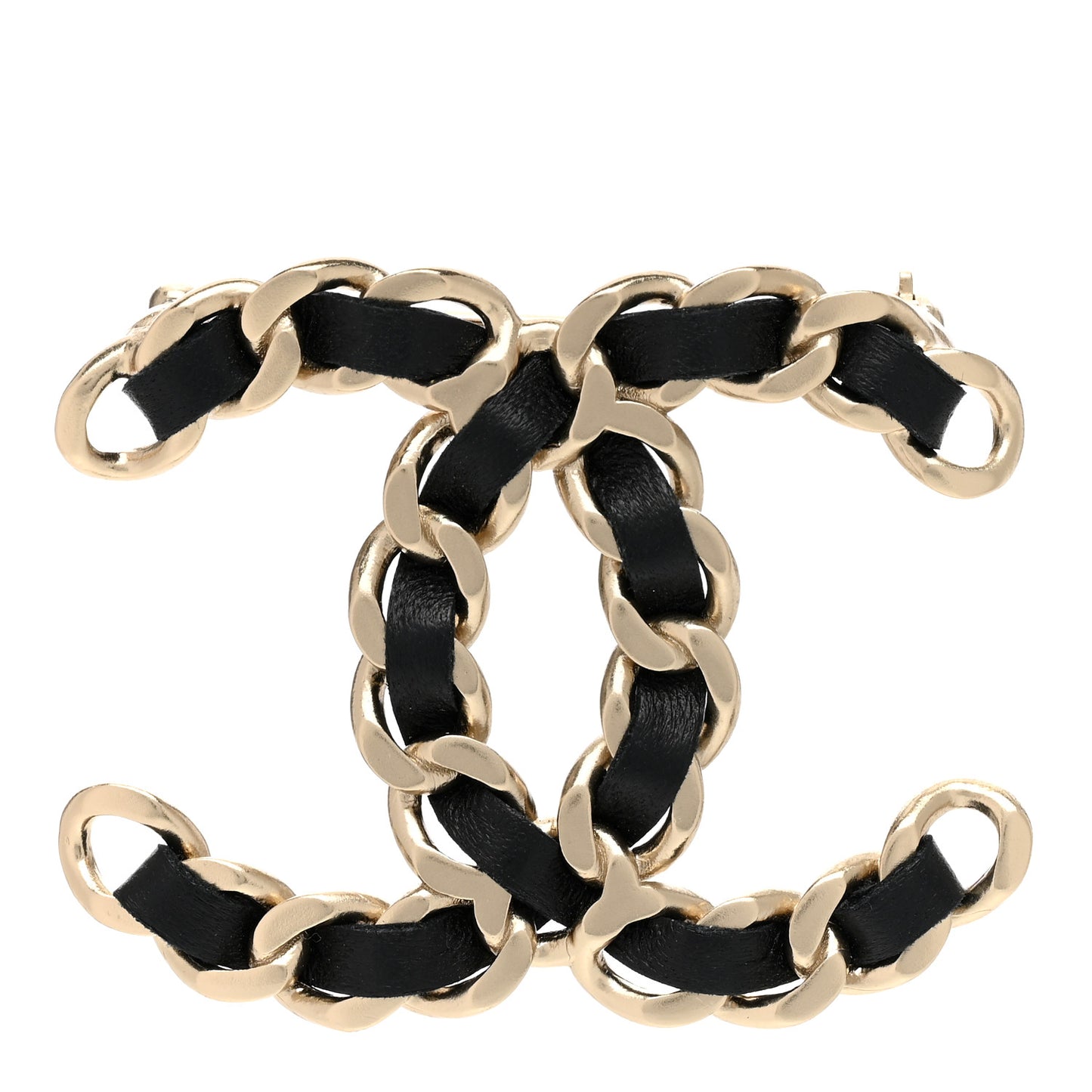Lambskin Chain CC Brooch Black Gold