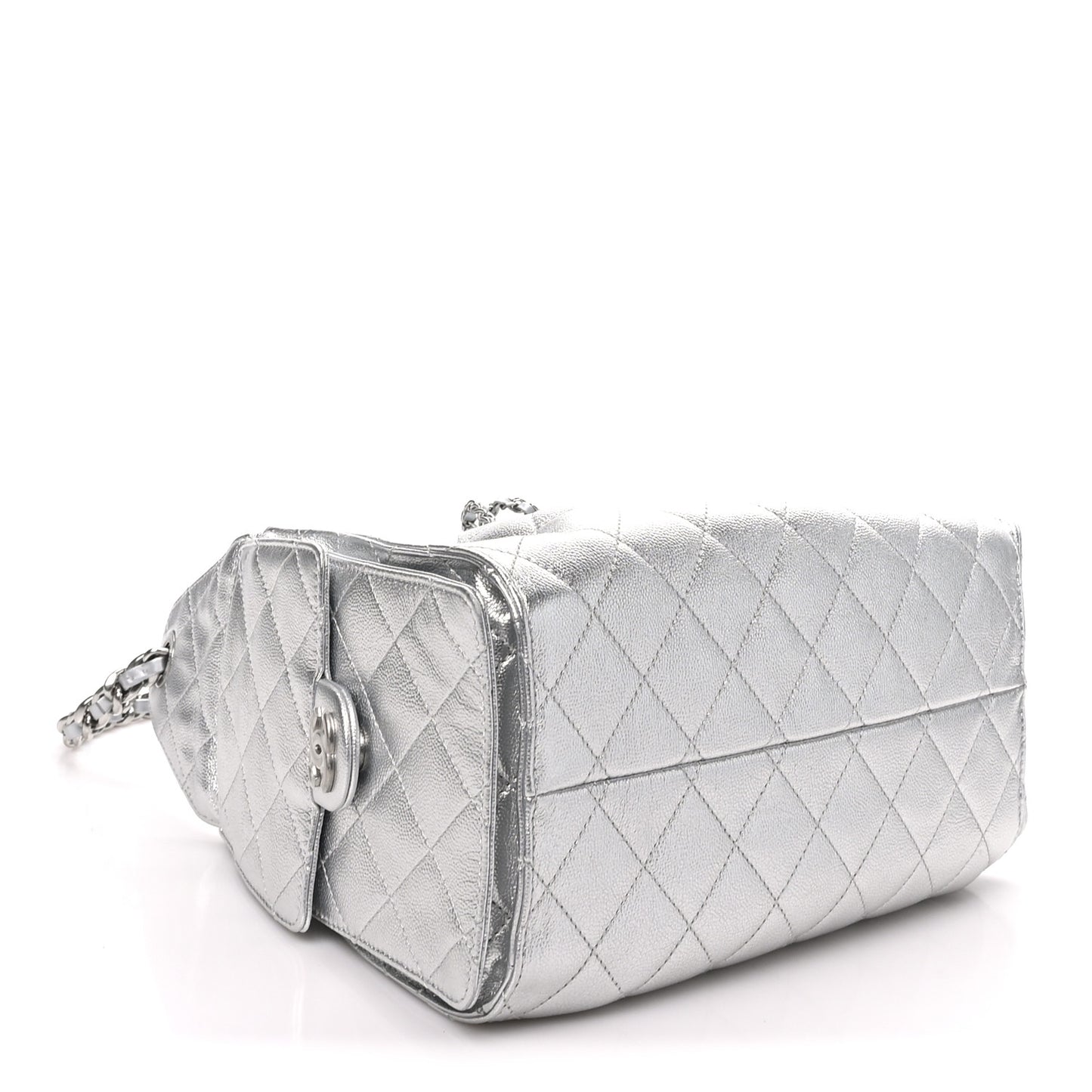 Metallic Caviar Quilted Small Chanel 25 Handbag Silver