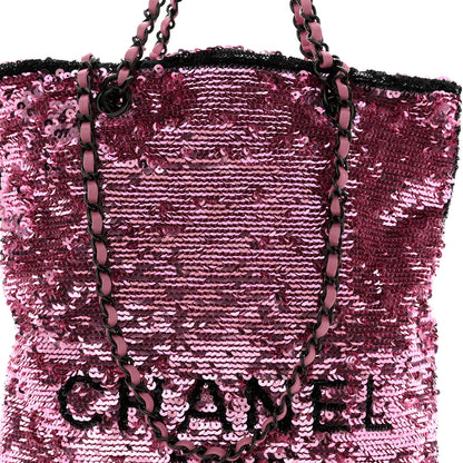 Chanel Sequin Logo Shopping Tote Pink Black 9 of 12