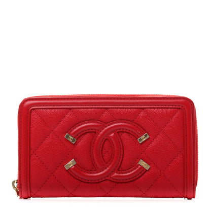 Chanel Caviar Quilted Medium Filigree Zip Around Wallet Dark Red 1 of 9