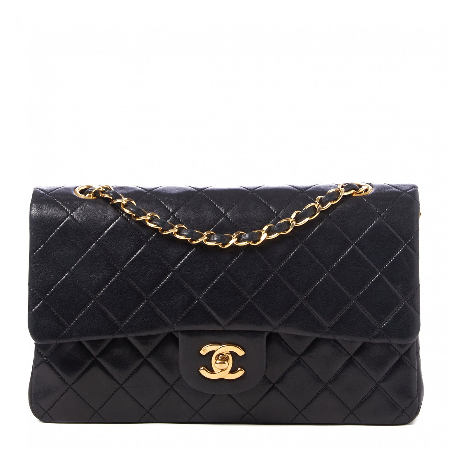 Lambskin Quilted Medium Double Flap Black
