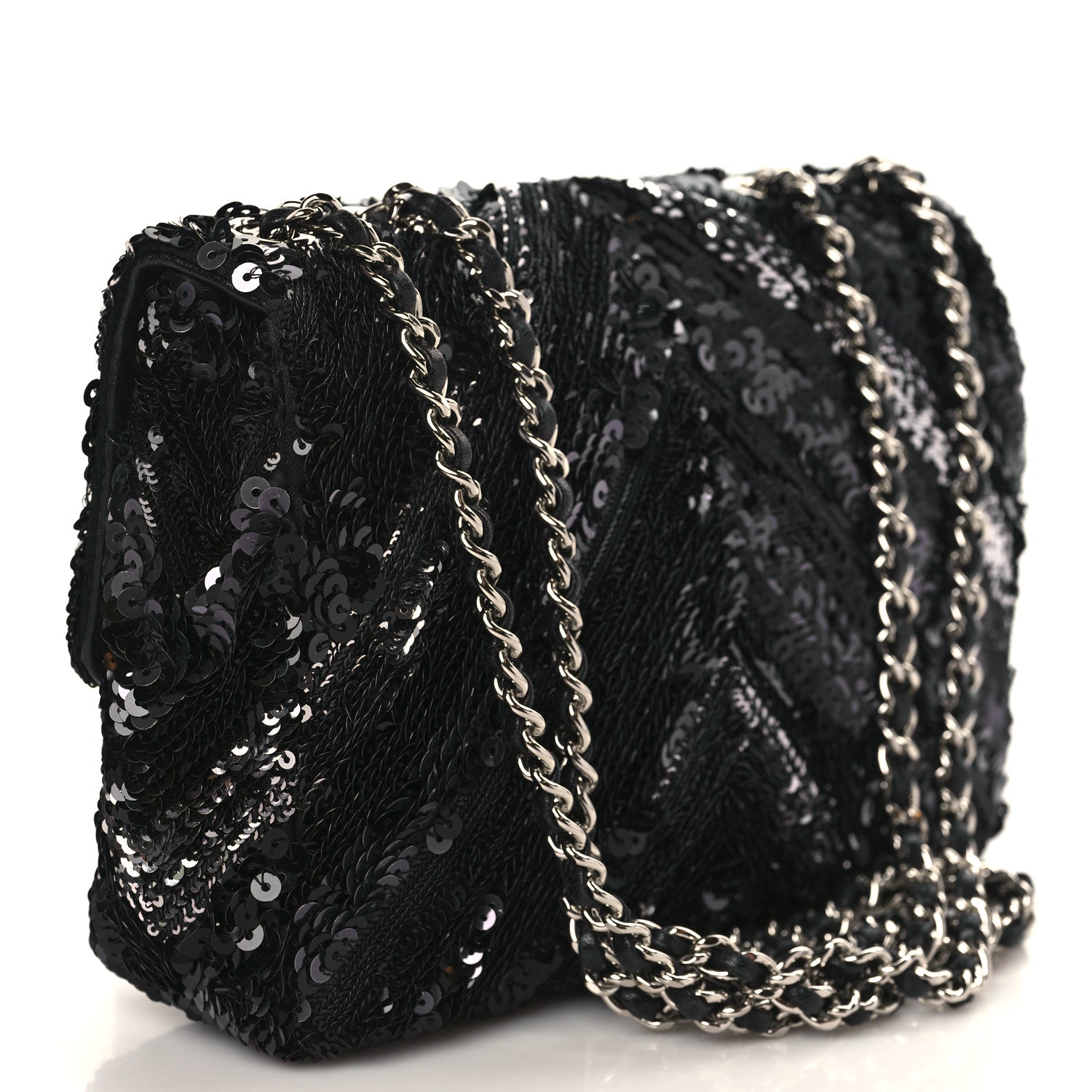 Chanel Sequins Chevron Mini Rectangular Flap Black 2 of 8