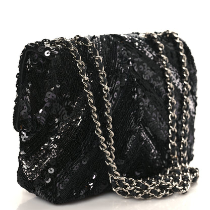 Chanel Sequins Chevron Mini Rectangular Flap Black 2 of 8